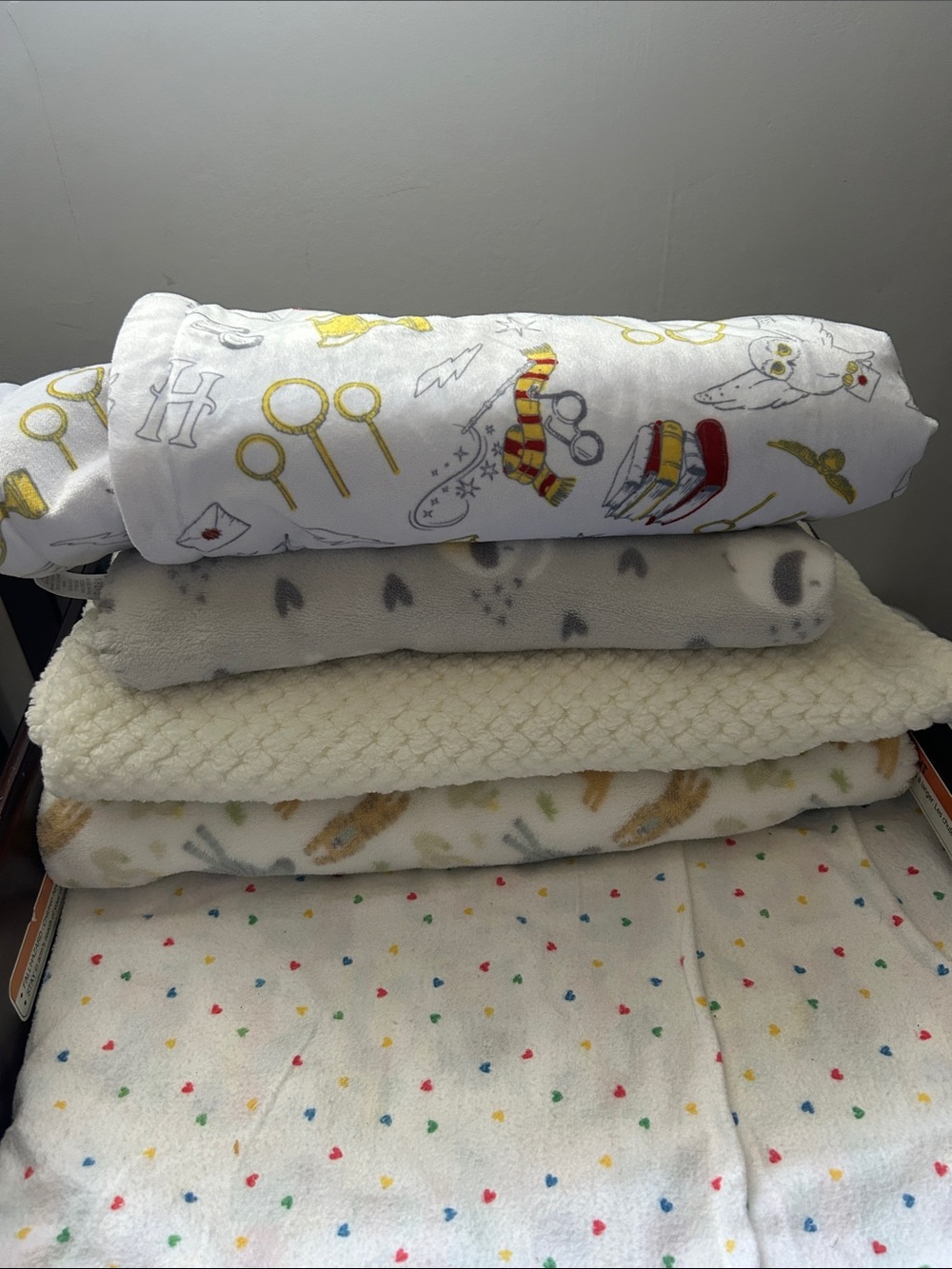 Soft Plush Nursery Blanket Stack - White with Multicolor Accents - Picture 1 of 5